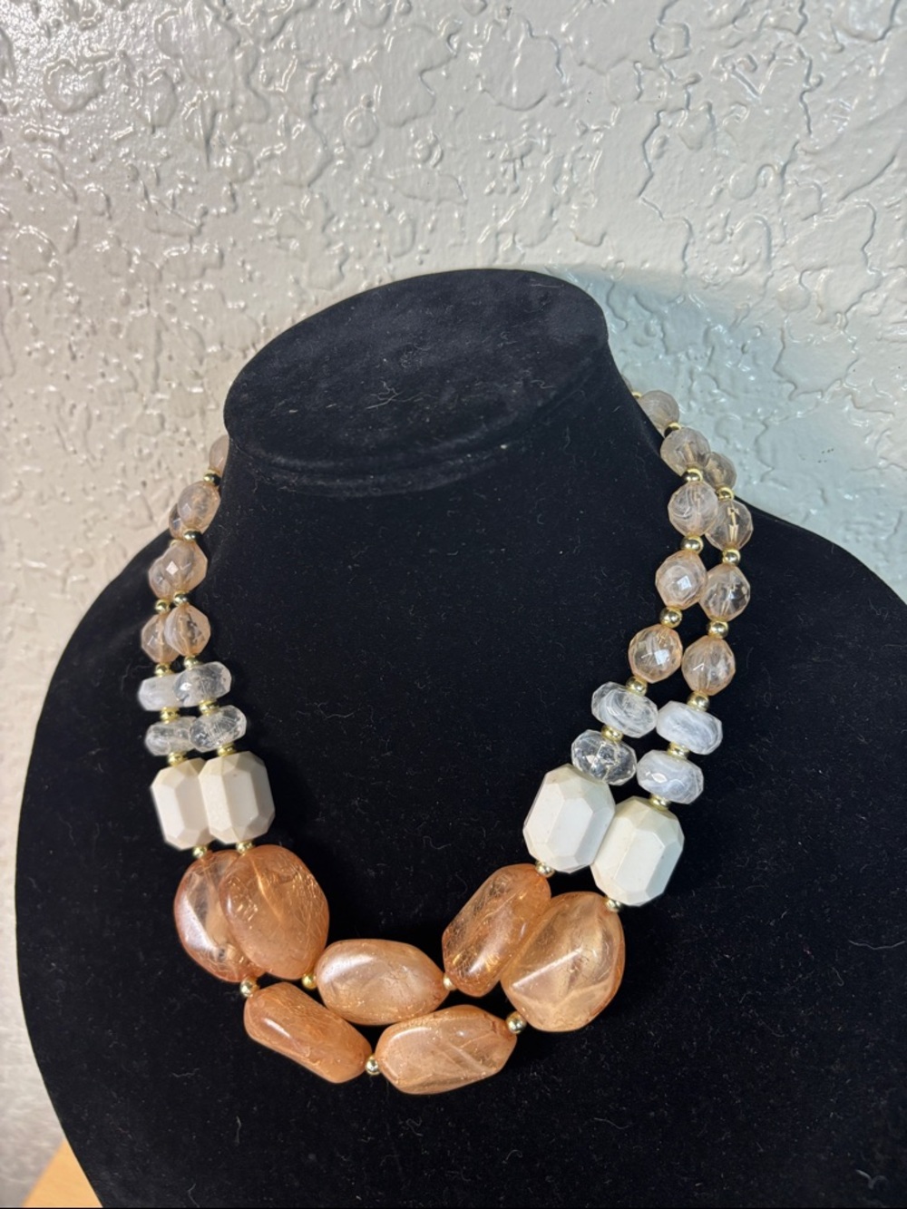 Multi-Bead Champagne and White Statement Necklace
